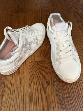 kate spade White Leather Sneakers with Silver Star Embellishments